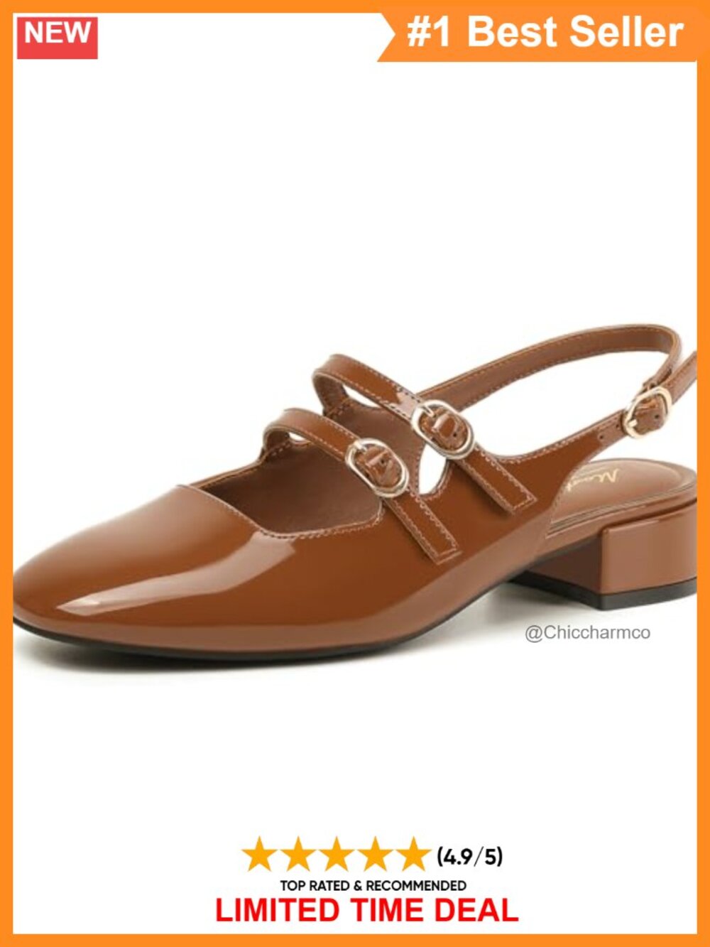 Mary Jane Slingback Chunky Low Heel Faux Leather Pumps
